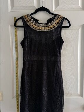 Forever 21 Black Lace Mini Dress with Gold Beaded Collar